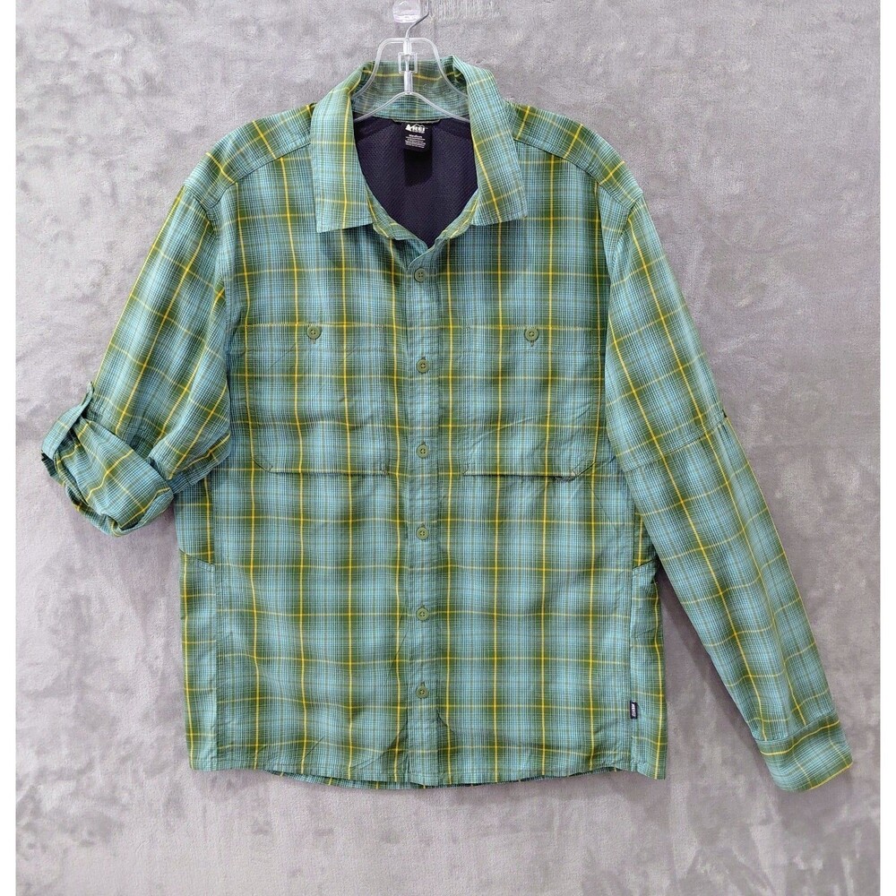 REI Co-op Sahara Long Sleeve Tech Plaid Shirt Men's Medium Vented Hiking Outdoor